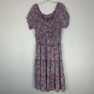 Lapis Dress Womens Large Tiered Smocked Cottagecore Boho‎ Floral Lined L
